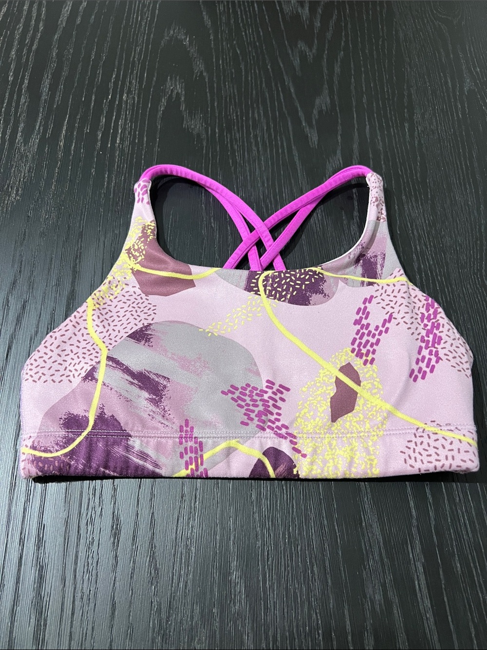 Athleta Girl - Pink & Purple Abstract Sports Bra with Crisscross Back
